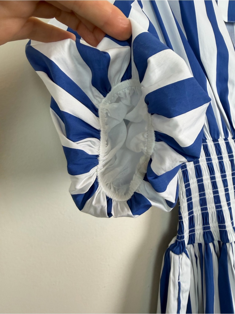 AYR The Extra Extra Puff Sleeve Midi Dress in Marais Blue Regatta Stripe XS - Picture 10 of 16